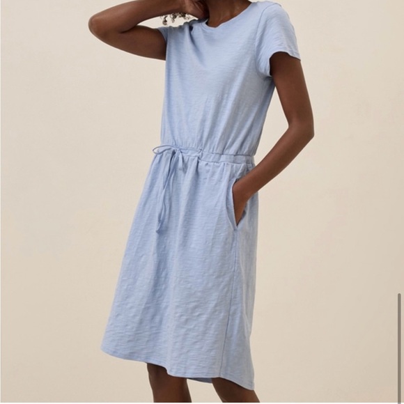 Pact Organic Cotton Slub Weekend Dress Blue Small NWOT Drawstring Mini - Picture 3 of 16